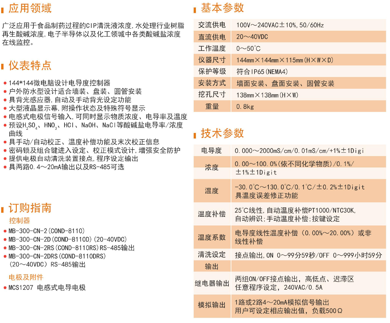 EC-2110电感式电导度/浓度控制器