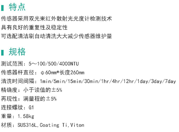 MTU100/500/5000浊度(MTU)传感器